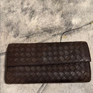 Bottega Veneta Chocolate Brown Leather Flap with zip around closure